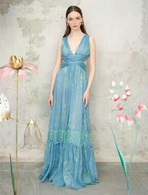 Luisa Beccaria Floral Chiffon Gown  - 38